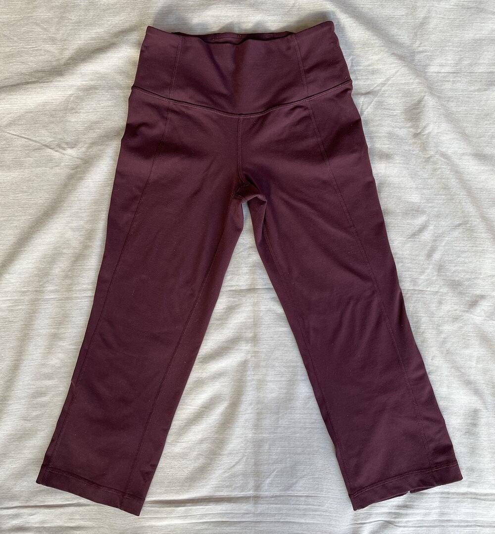 Lululemon Gather & Grow Crop Leggings Women’s 4 Burgundy Ruched Split Hem Yoga